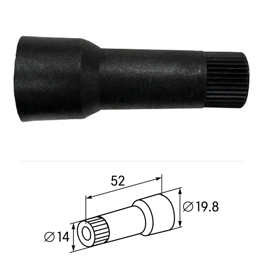 Ignition Spark Cable Boot &mdash; Straight Bakelite Cap Connector (Black) by R.K. Instruments & Controls, black bakelite straight ignition electrode connector, with dimension diagram