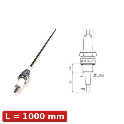 Spark Ignition Electrode Threaded ZE-14-12-1000-A1 — M14x1.25, L1000mm, Standard Stock