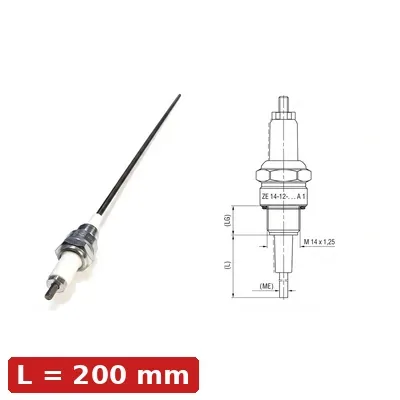 Spark Ignition Electrode Threaded ZE-14-8-250-A1 — M14x1.25, L250mm, Standard Stock